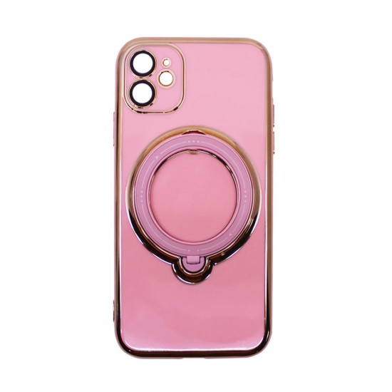 Funda Dura de Silicona con Protector de Cámara y Anillo de Soporte para Apple iPhone 11 Rosa